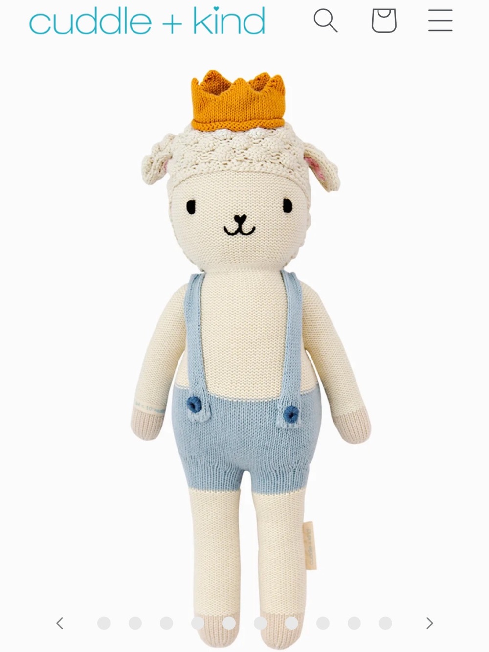 Cuddle + Kind Sebastian The Lamb Cream Blue Plush Stuffed Animal